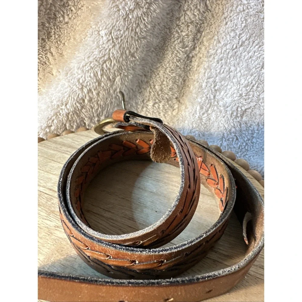 Vintage Braided Brown Leather Belt Sz 40
